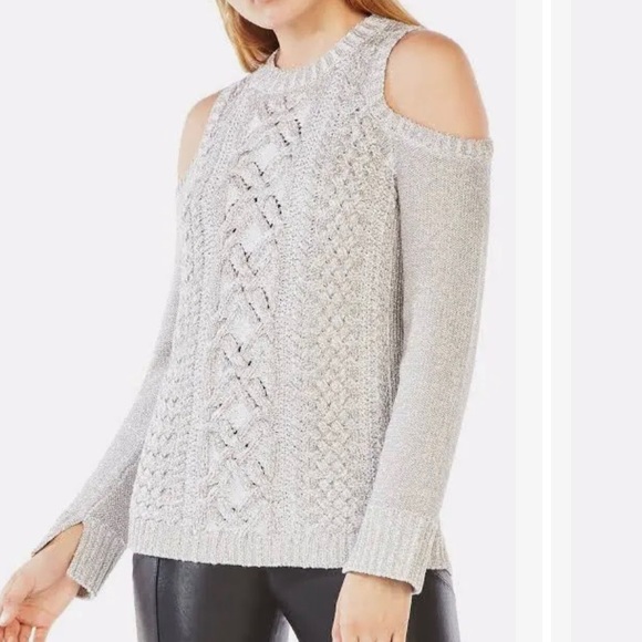 NWT BCBG MAXAZRIA  womens cold shoulder metallic silver sweater sz s champgn - Picture 7 of 16